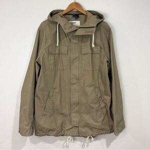 H&M Mens Hooded Canvas Cotton Jacket Medium w/Pockets Chore Workwear Utility